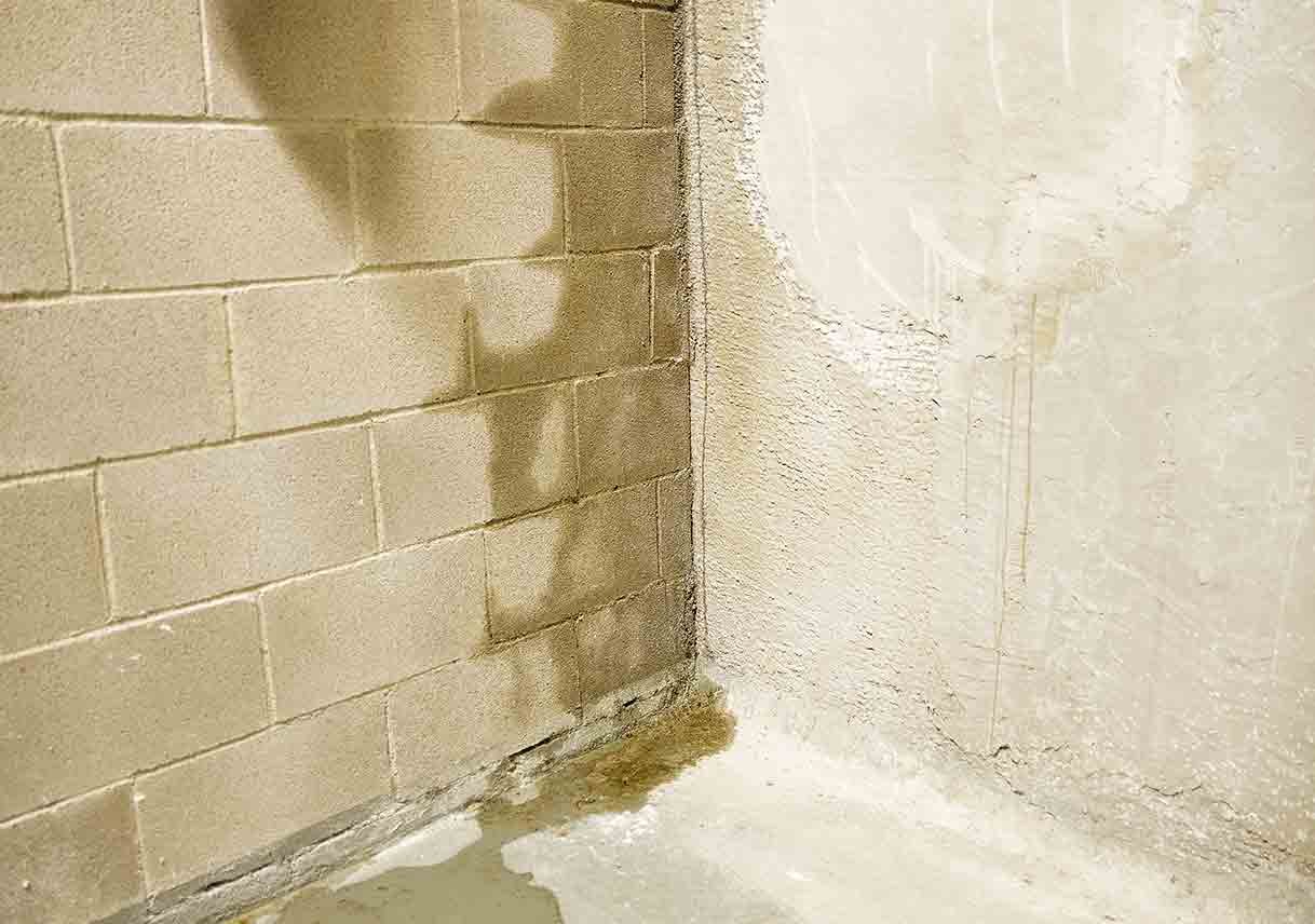 damp block wall in basement