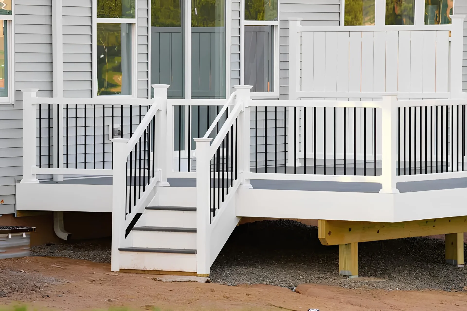 Thompson Construction Railing Installation Service North Little Rock stock photo new white deck back house